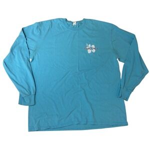 Trader Joes Long Sleeve T Shirt Hibiscus Flower Graphic Blue XL